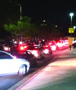 The S8 parking lot was bumper-to-bumper Feb. 20 after a search for an armed suspect in the Student Services building led to an abrupt campus closure around 7 p.m. No gunman was found.