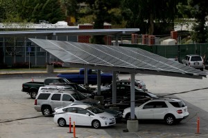 Solar-paneled parking lots, like the one seen here at Taft Elementary, are featured in the sustainability template created by Citrus.