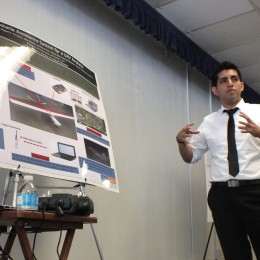 Victor Sanchez, 21, explains his research on Object Avoidance Systems for UAVs, which was performed at Cal Poly Pomona over the summer.