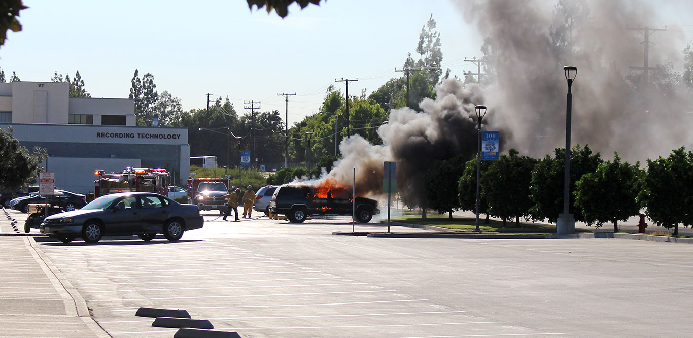 Vehicle fire in administration parking lot