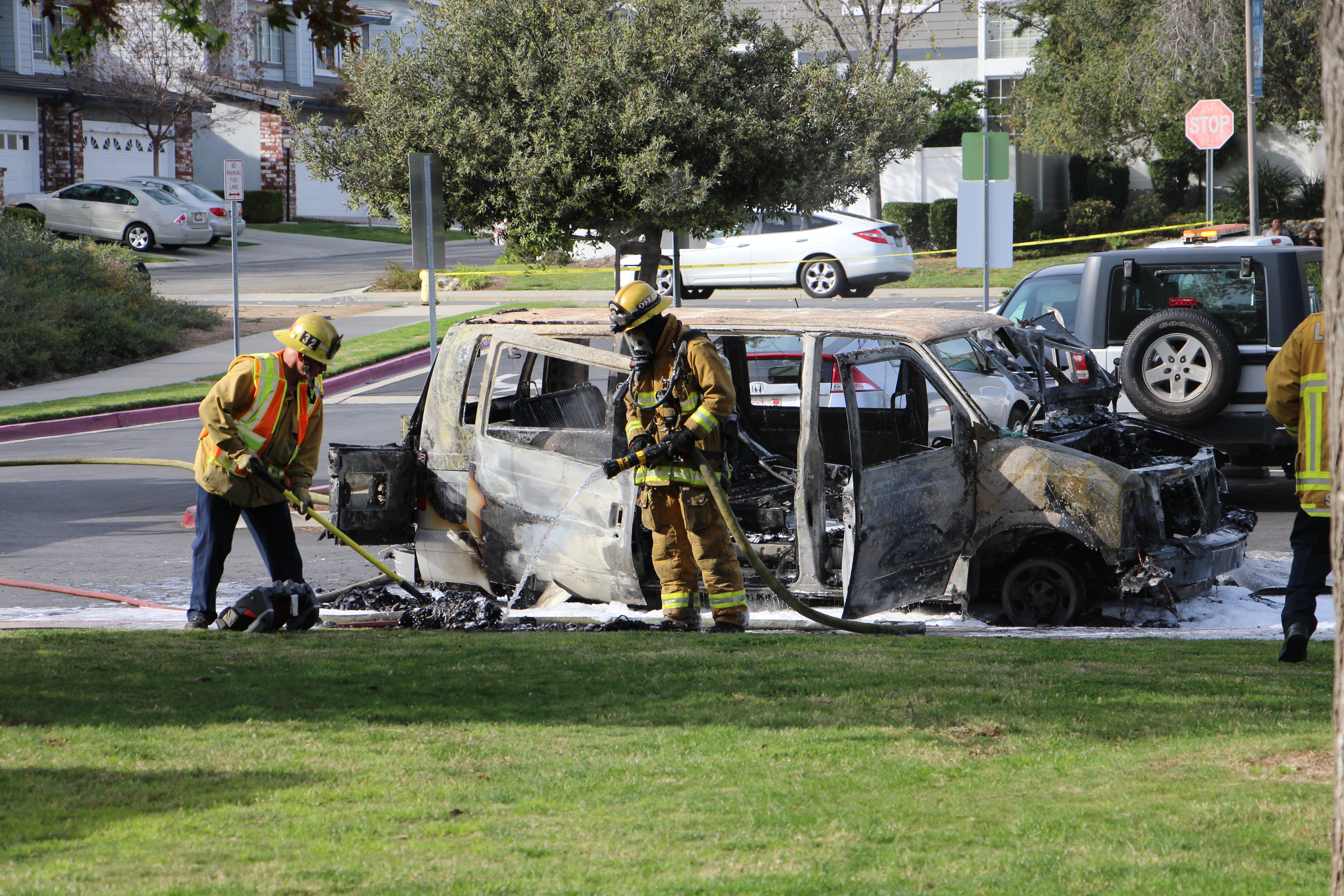 Fire department battles vehicle fire in Administration parking lot